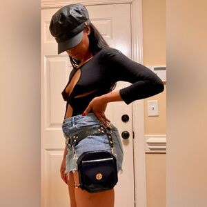 2025 Black PU-leather studded belt bag